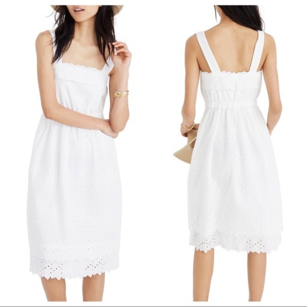 Madewell Solid White Eyelet Tiered Midi Dress